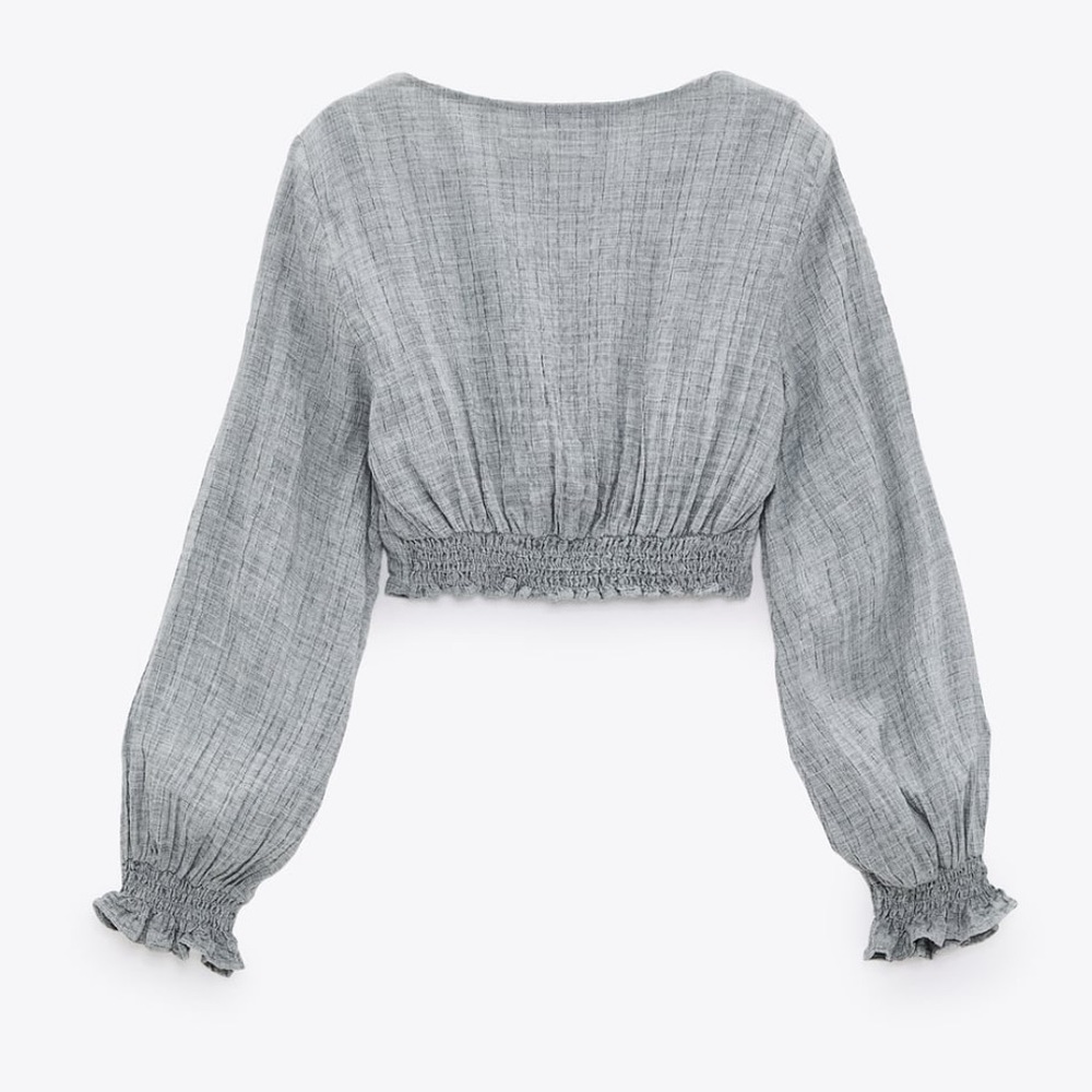 NWT Ruffled crop top small gray - Picture 2 of 6
